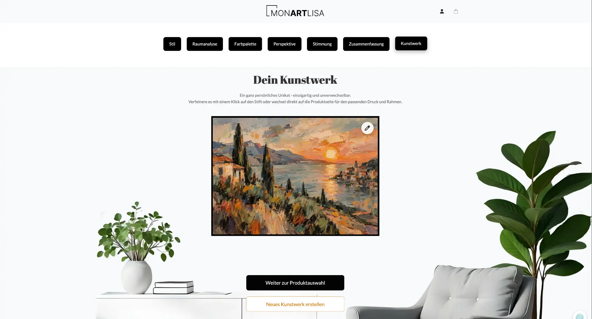 Generated MonArtLisa artwork in the shop preview