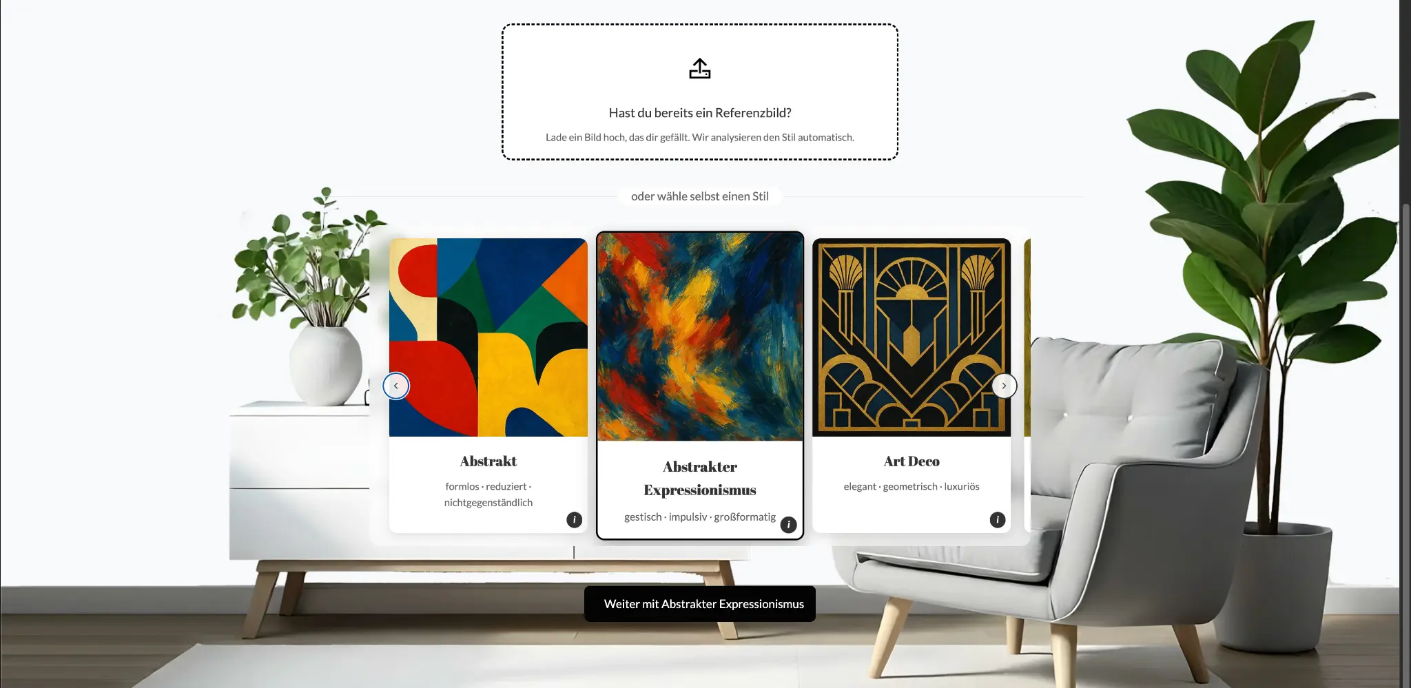 MonArtLisa configurator for choosing a style for individual artwork